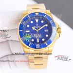 Super Clone Rolex Sea-Dweller Yellow Gold Blue Face 2836 Watch